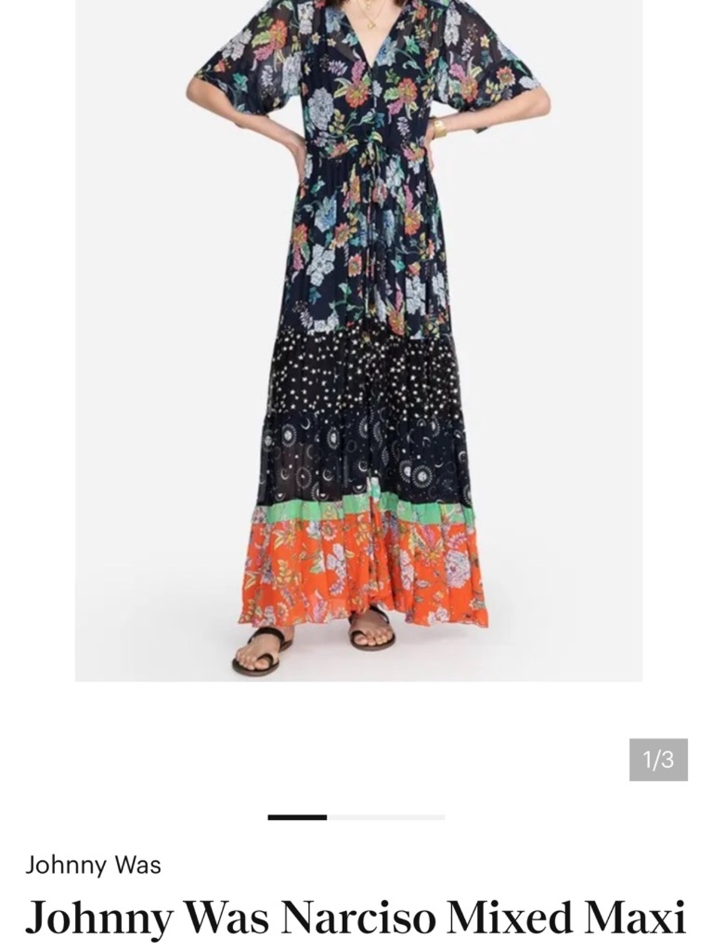 Johnny Was Navy Multi Floral & Border Maxi Skirt
